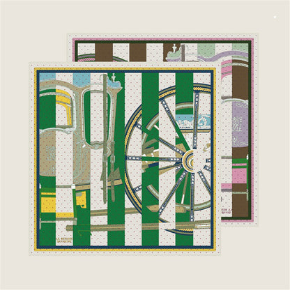 Wheel Stripes Green Double Print Scarf / 90cm
