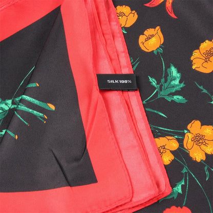 Flowers Black Silk Scarf / 130cm
