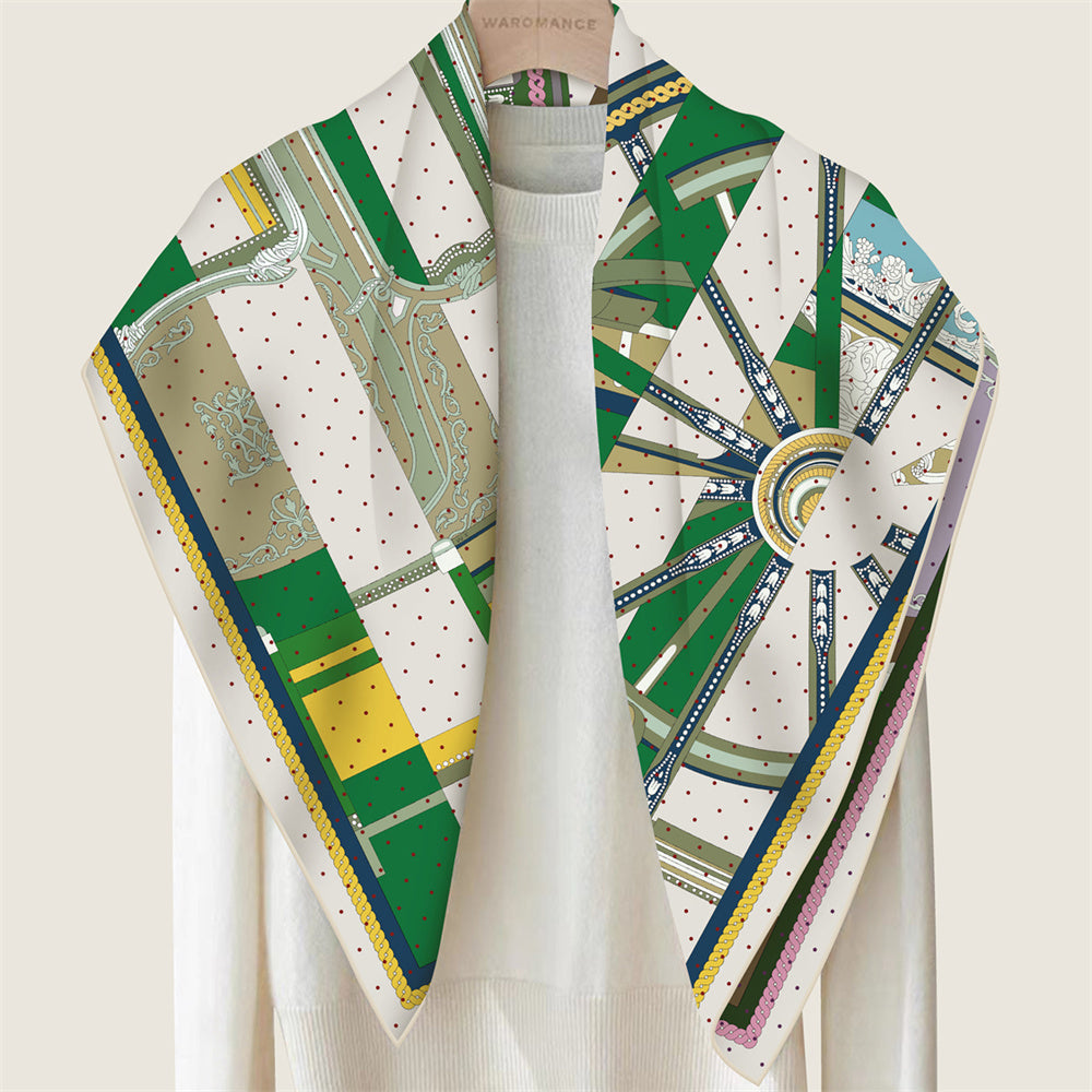 Wheel Stripes Green Double Print Scarf / 90cm