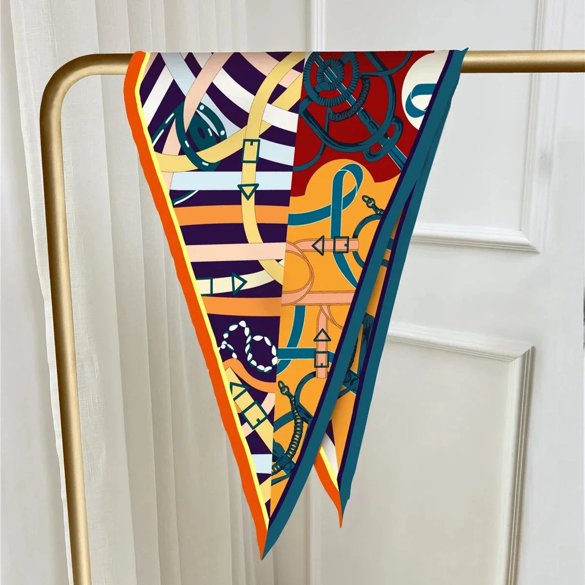 Reins Orange Silk Diamond Scarf