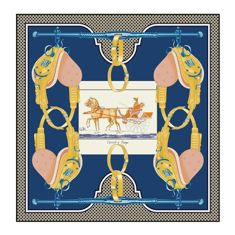 Carriage Blue Silk Scarf / 90cm