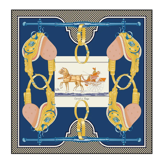Carriage Blue Silk Scarf / 90cm