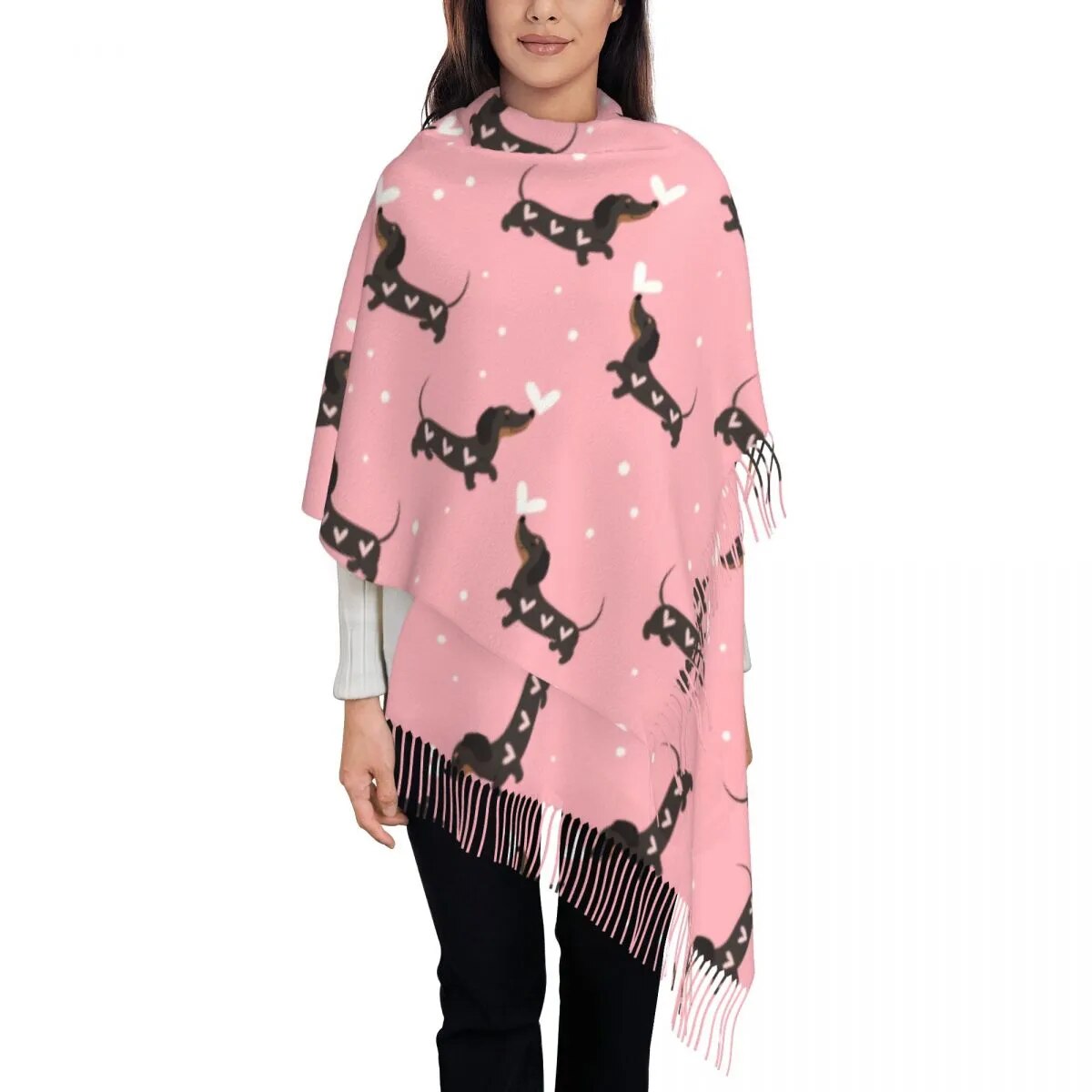 Dachshund Print Tassel Scarf