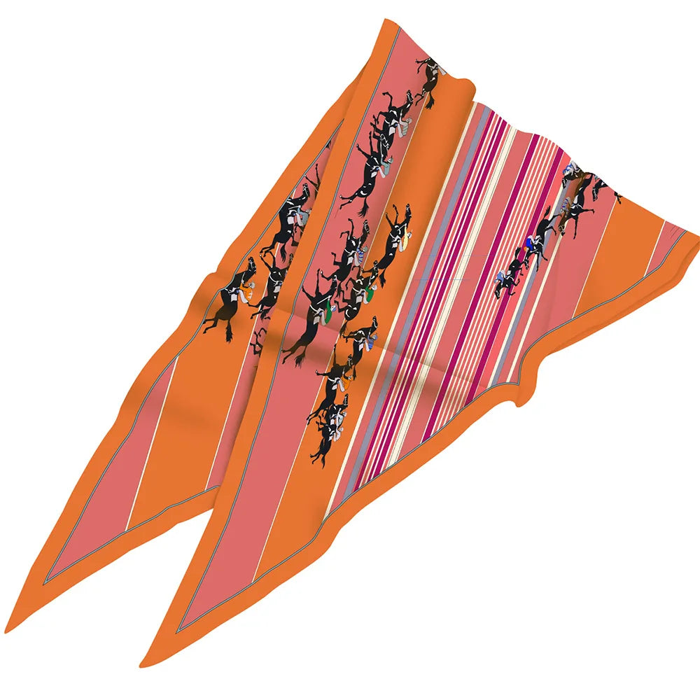 Horse Race Orange Silk Diamond Scarf