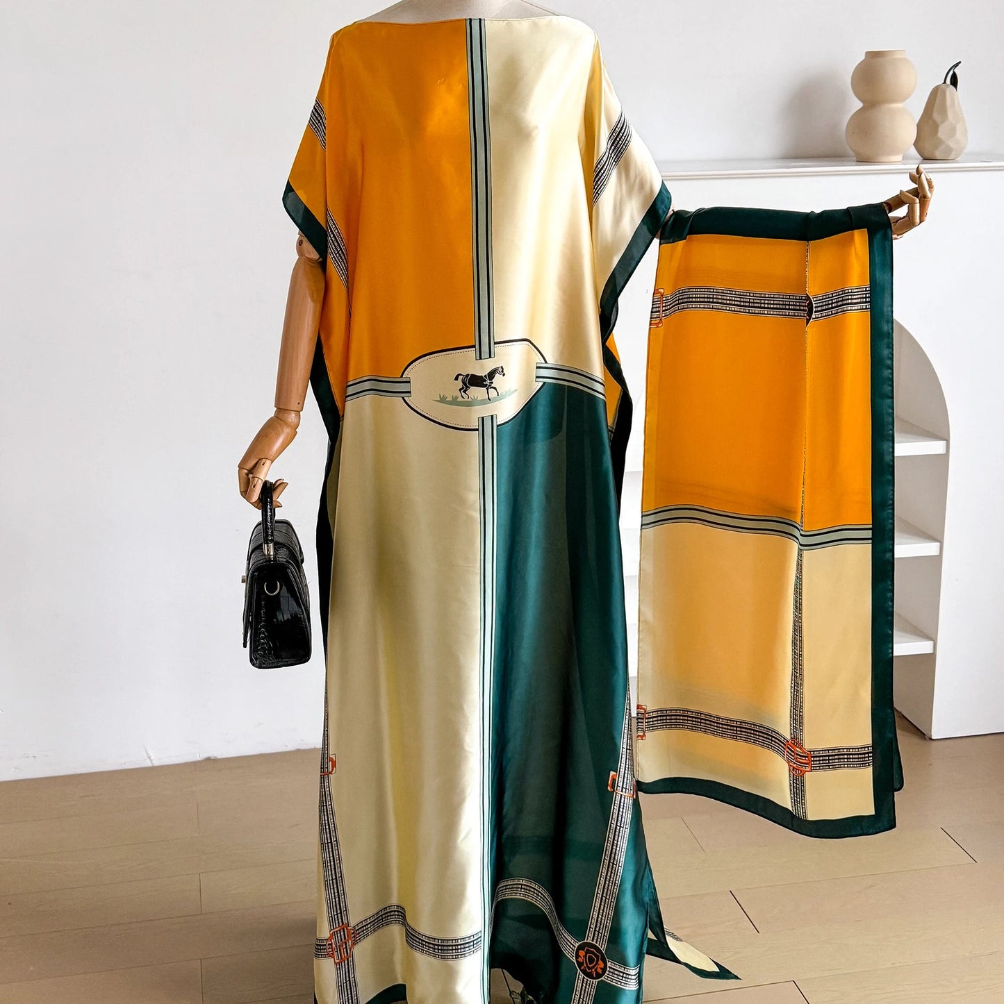 Green Olietta Kaftan Dress & Scarf Set