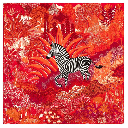 Zebra Red Silk Scarf / 90cm