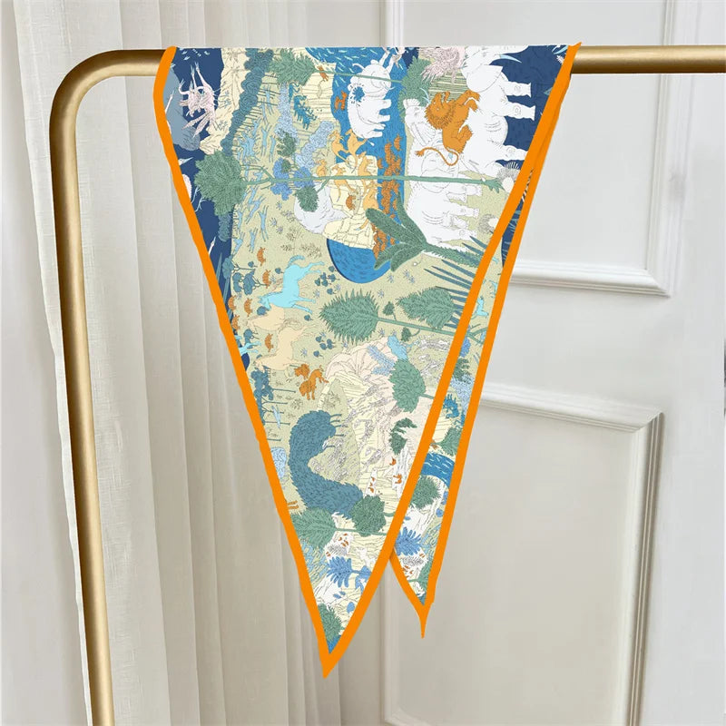 Horses Forest Blue Silk Diamond Scarf