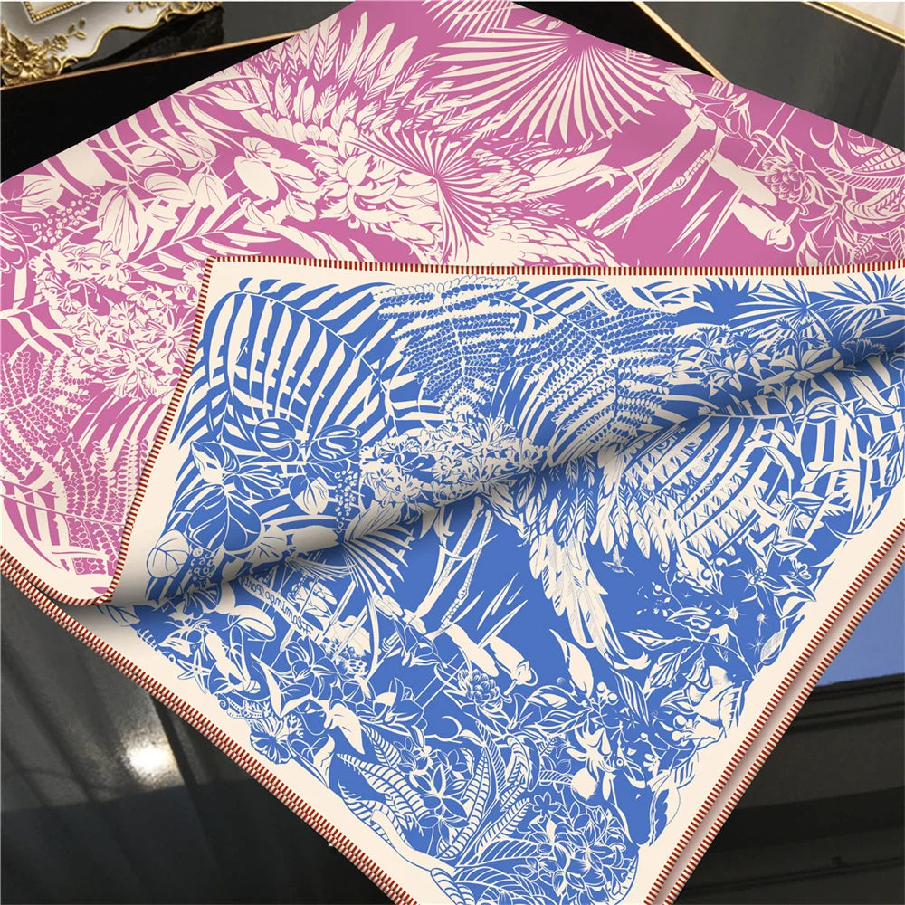 Tropical Garden Pink & Blue Double Print Scarf / 90cm