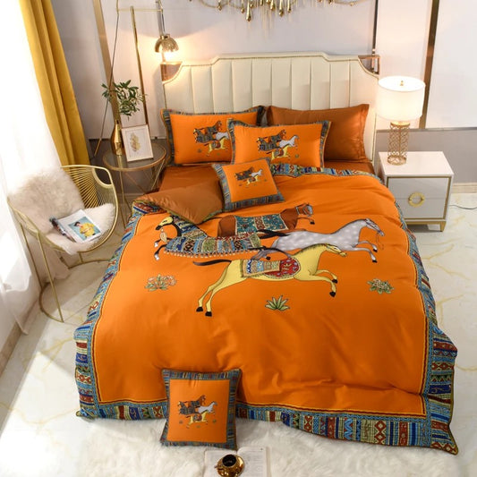 4-Piece Sateen Bedding Set (Gabriel / Orange)
