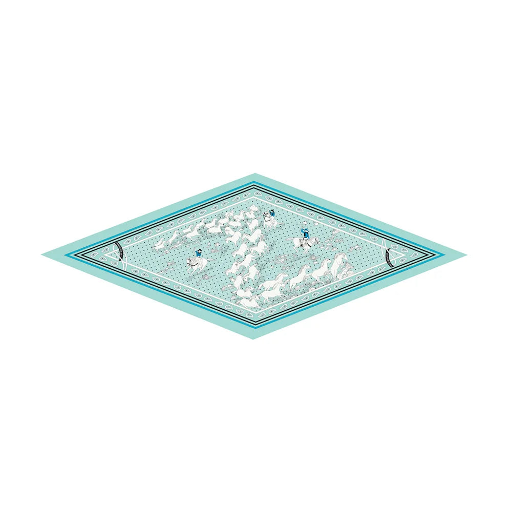 Horses Blue Silk Diamond Scarf