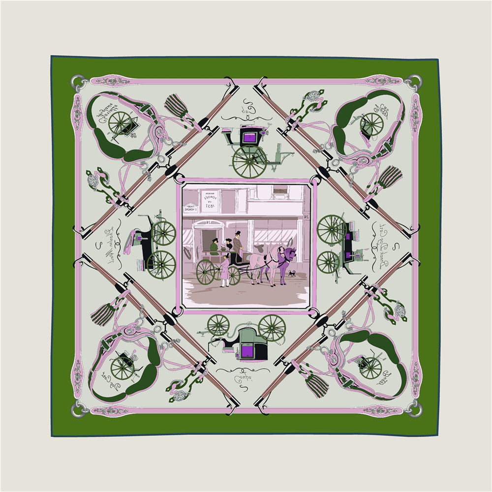 Carriage Blue & Green Double Print Scarf / 90cm