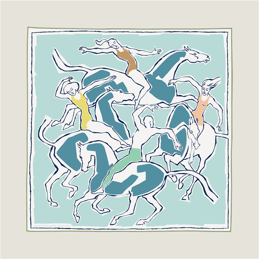 Horse Dancer Blue Double Print Scarf / 90cm