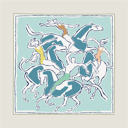 Horse Dancer Blue Double Print Scarf / 90cm