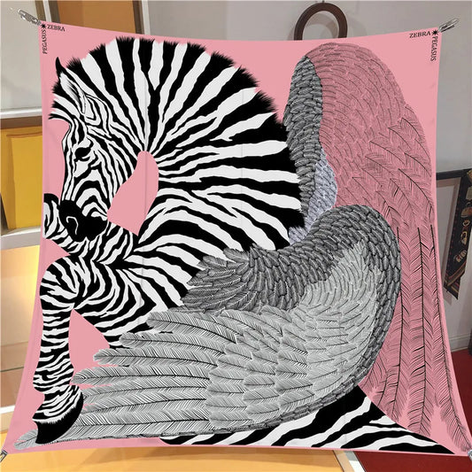 Zebra Wings Pink Silk Scarf / 90cm