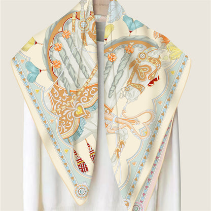 Two Horses Beige Double Print Scarf / 90cm