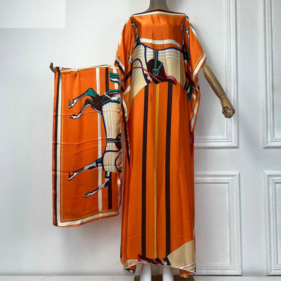 Orange Marzia Kaftan Dress & Scarf Set