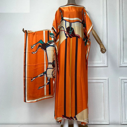 Orange Marzia Kaftan Dress & Scarf Set