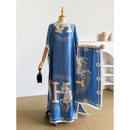Blue Kara Kaftan Dress & Scarf Set