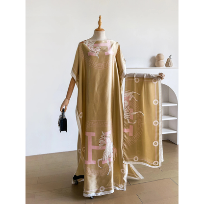 Champagne Kara Kaftan Dress & Scarf Set