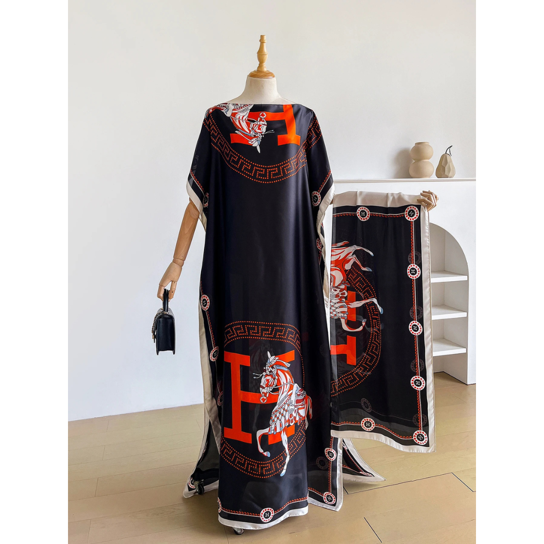 Black Kara Kaftan Dress & Scarf Set