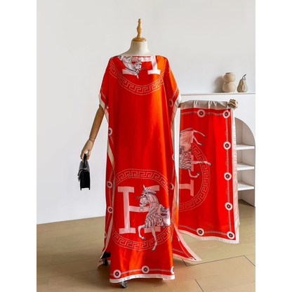Orange Kara Kaftan Dress & Scarf Set