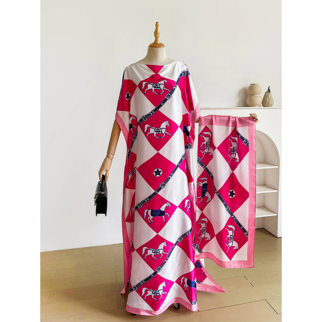 Pink Jovanne Kaftan Dress & Scarf Set