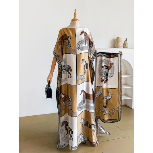 Khaki Blancha Kaftan Dress & Scarf Set