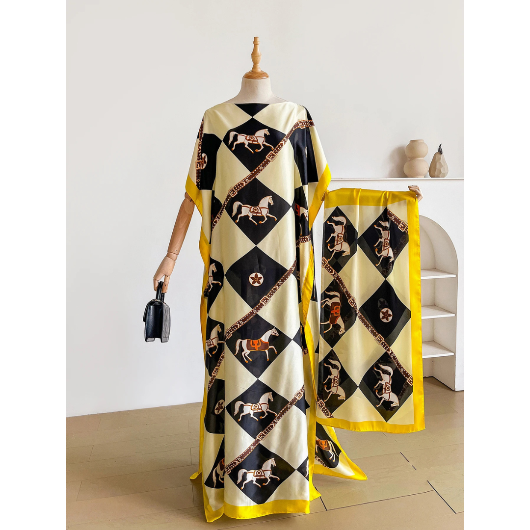 Yellow Jovanne Kaftan Dress & Scarf Set