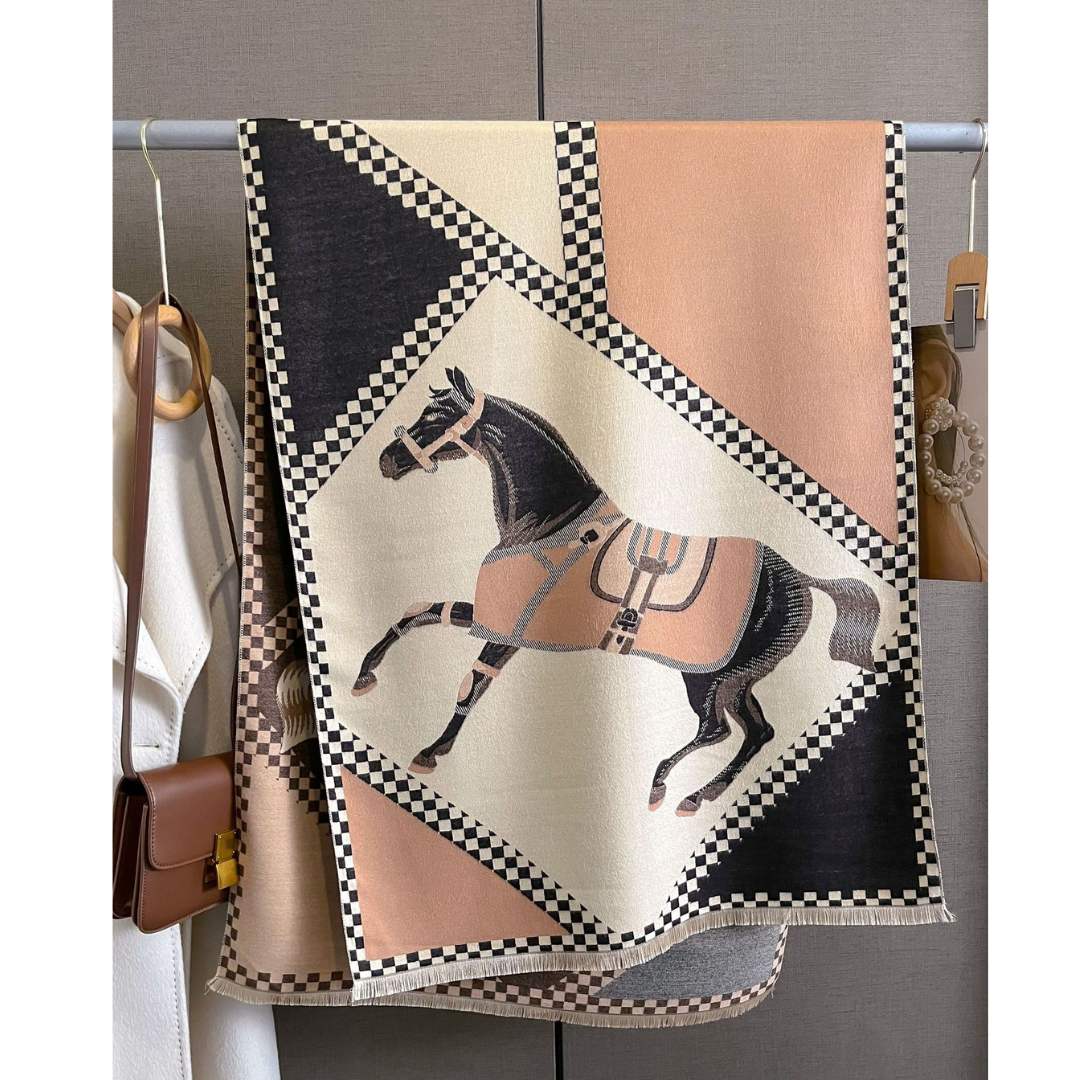 2021 Fashion Luxury Horse Pattern Pashmina Reversible Scarf