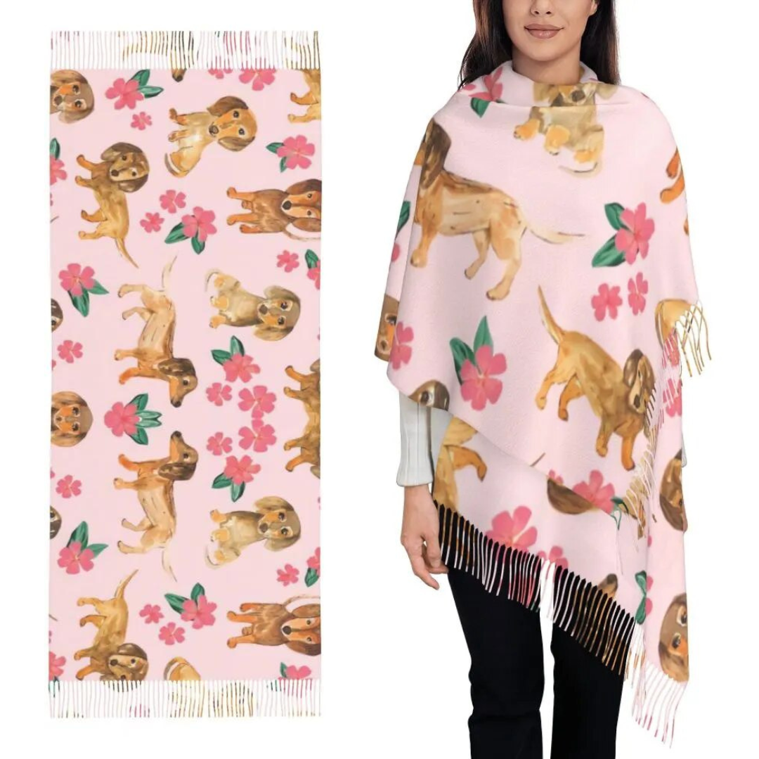 Dachshund Print Tassel Scarf