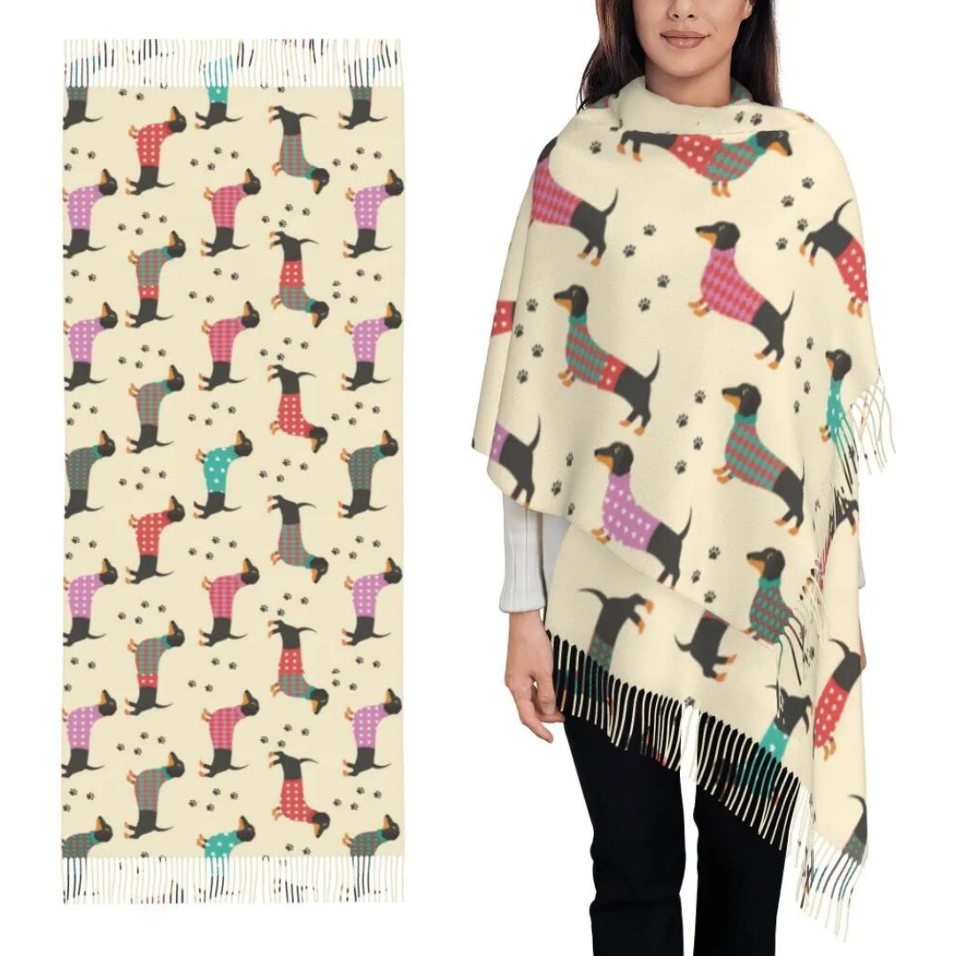 Dachshund Print Tassel Scarf