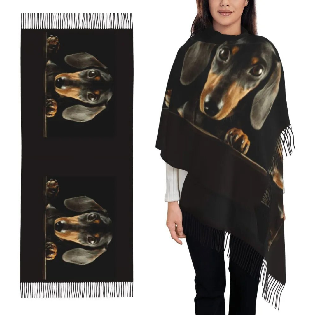 Dachshund Print Tassel Scarf