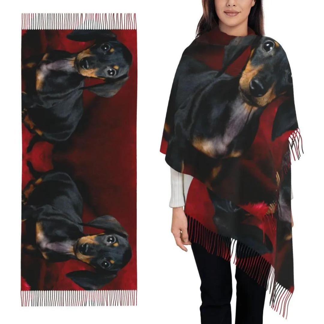 Dachshund Print Tassel Scarf