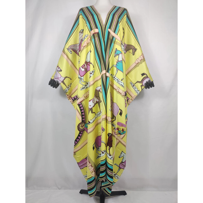 Yellow Bambi Kaftan Dress & Scarf Set