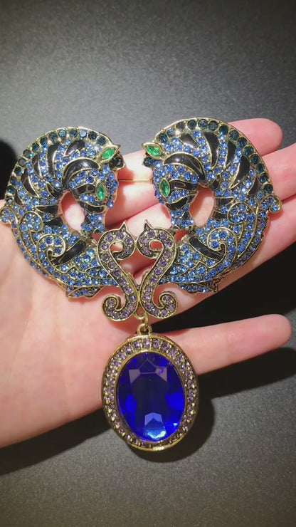 Crystal Horse Heads Brooch