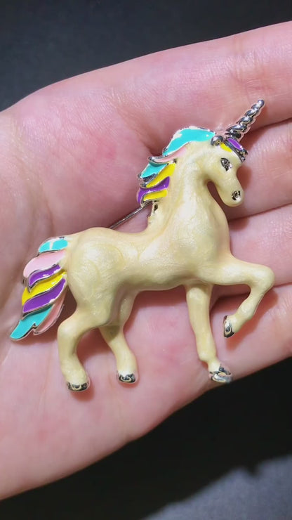 Enamel Unicorn Brooch