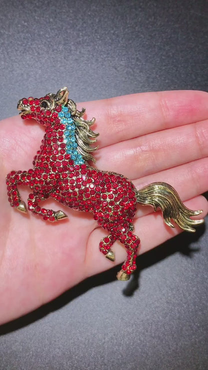 Crystal Running Horse Brooch