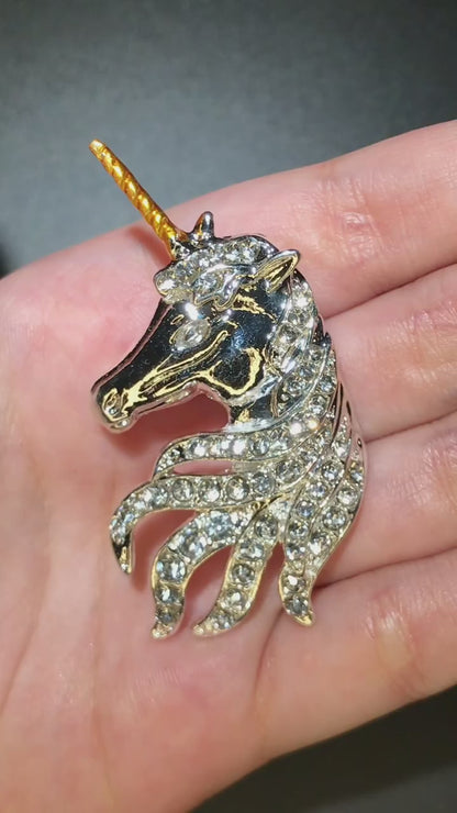 Crystal Unicorn Head Brooch
