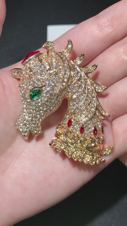 Crystal Ponny Head Brooch (Silver)