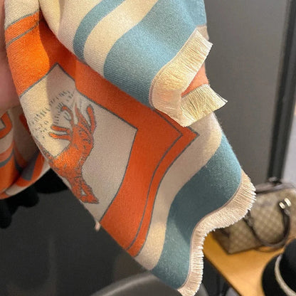 Gaelle Pashmina Scarf Orange & Blue