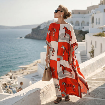 Orange Red Blancha Kaftan Dress & Scarf Set