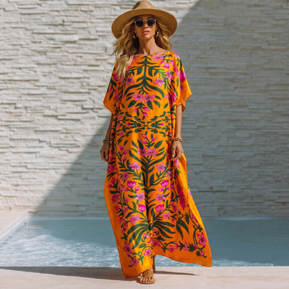 Yellow Ombretta Kaftan Dress & Scarf Set