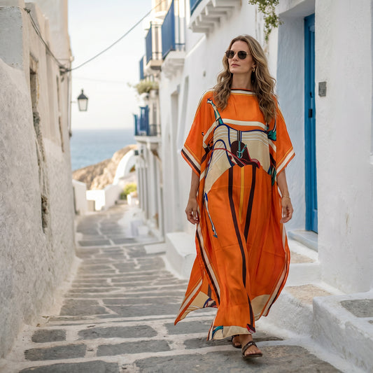Orange Marzia Kaftan Dress & Scarf Set