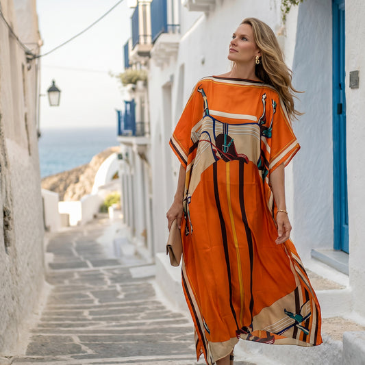 Orange Marzia Kaftan Dress & Scarf Set