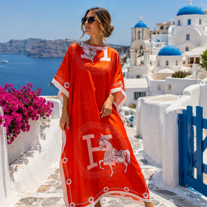 Orange Kara Kaftan Dress & Scarf Set