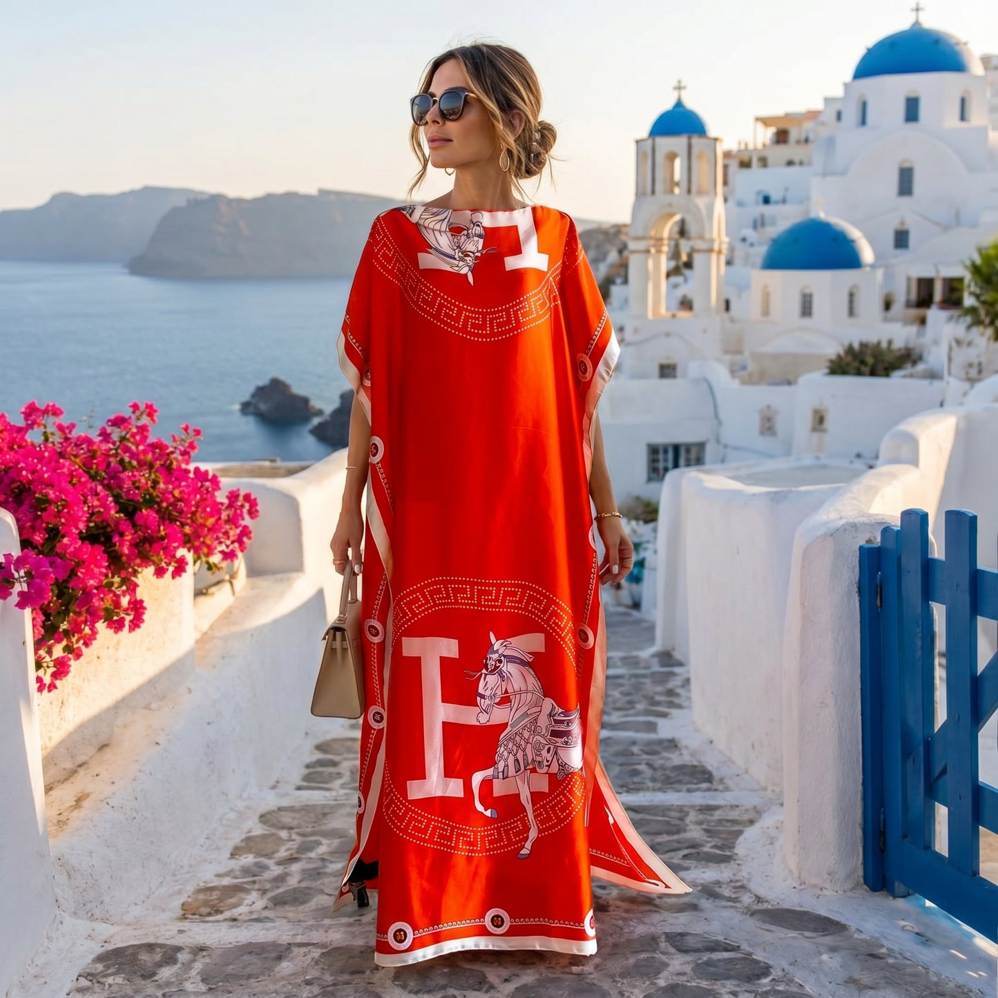 Orange Kara Kaftan Dress & Scarf Set