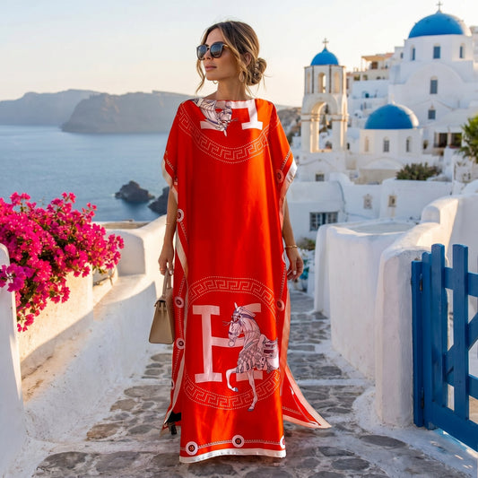Orange Kara Kaftan Dress & Scarf Set