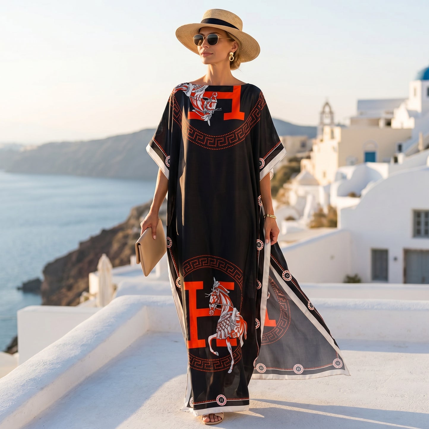 Black Kara Kaftan Dress & Scarf Set