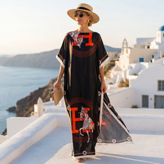 Black Kara Kaftan Dress & Scarf Set