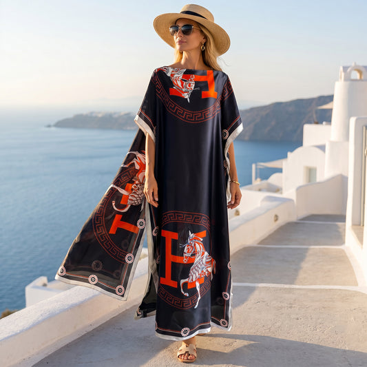 Black Kara Kaftan Dress & Scarf Set